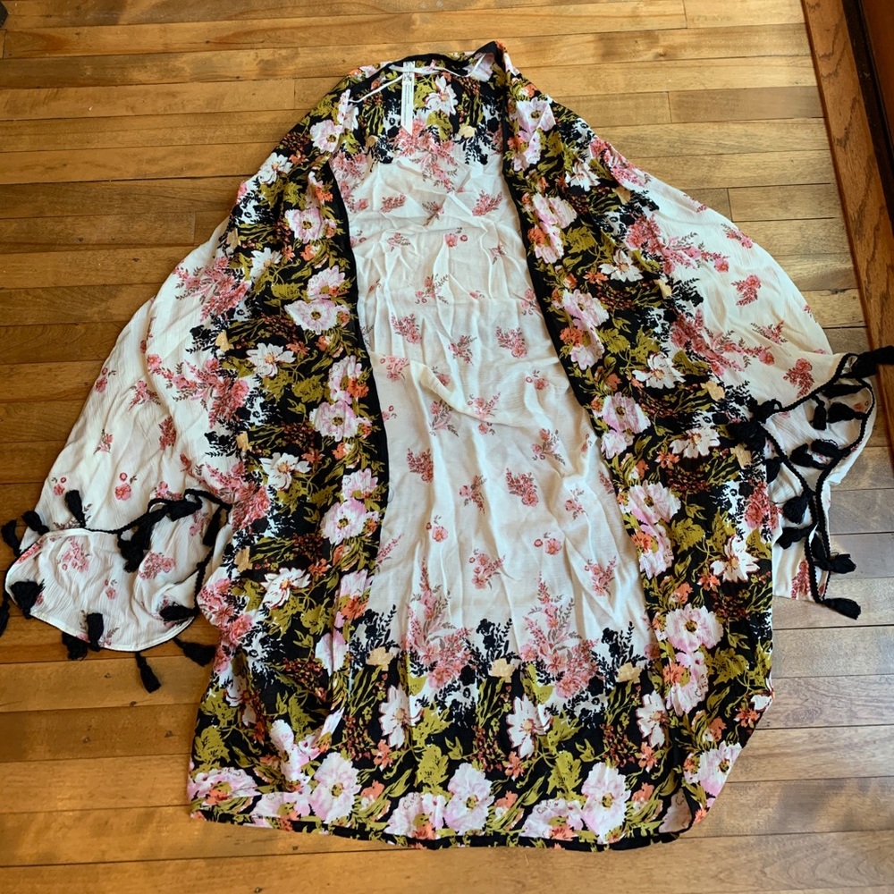 Free People Floral Cape - Black, White, Pink, Yellow
